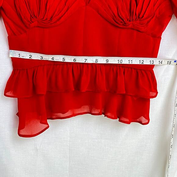 NWT Farm Rio Red Long Sleeve Sheer Stripe Peplum Blouse – Size Small - Picture 13 of 13
